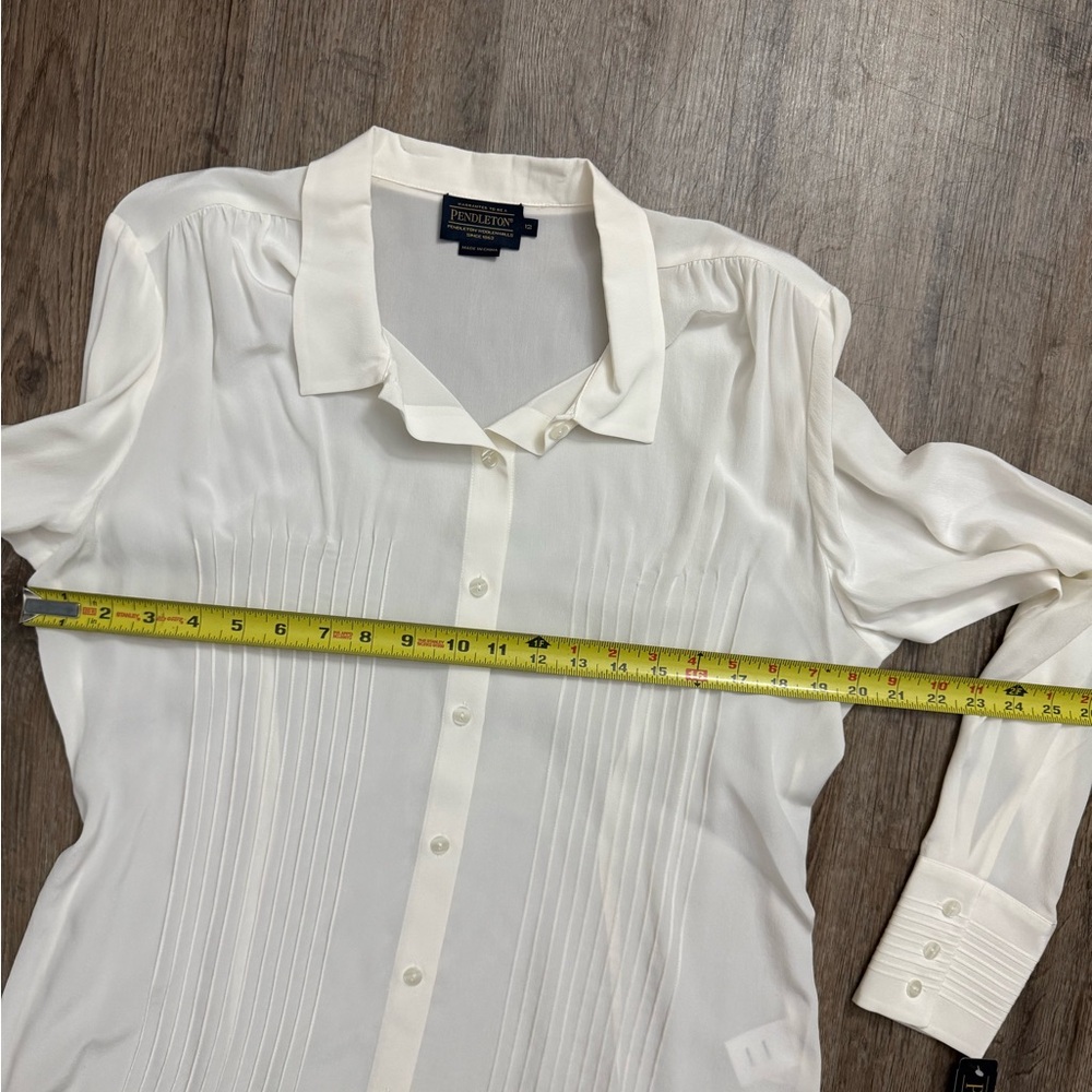 Pendleton • 100% Silk Pintuck Ivory Button Front … - image 8